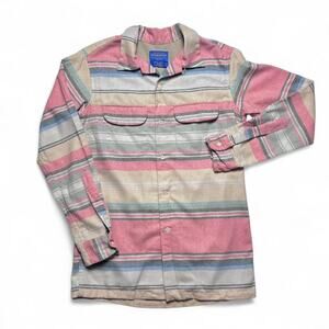 Pendleton Board Shirt Fitted Striped Virgin Wool Board Shirt Loop Collar Small